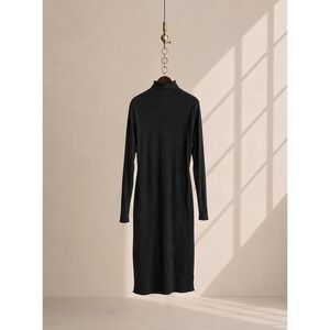Frank & Eileen Isabelle Triple Fleece‎ Funnel Neck Midi Dress Black XS USA